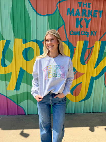 Embroidered Colorful Teach Sweatshirt Crewneck