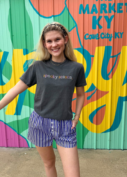 Spooky Season Embroidered Comfort Colors Tee - Charcoal Gray