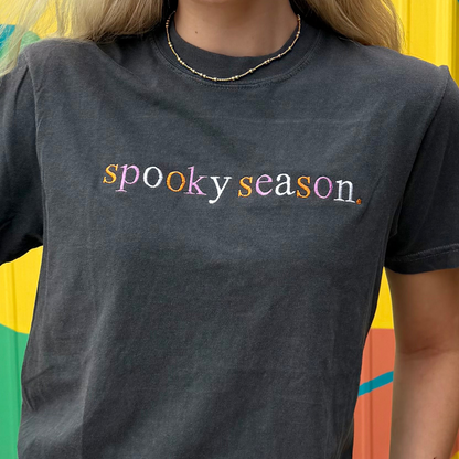 Spooky Season Embroidered Comfort Colors Tee - Charcoal Gray