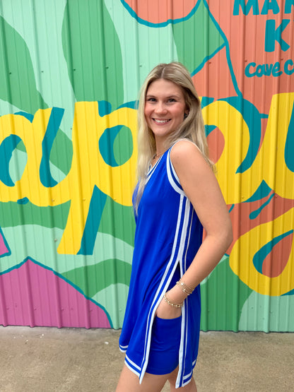 Sideline Tunic Biker Set: Blue & White