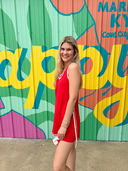 Sideline Tunic Biker Set: Red & White