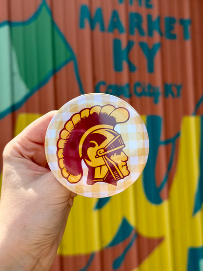 Trojan Head Yellow & White Gingham Button