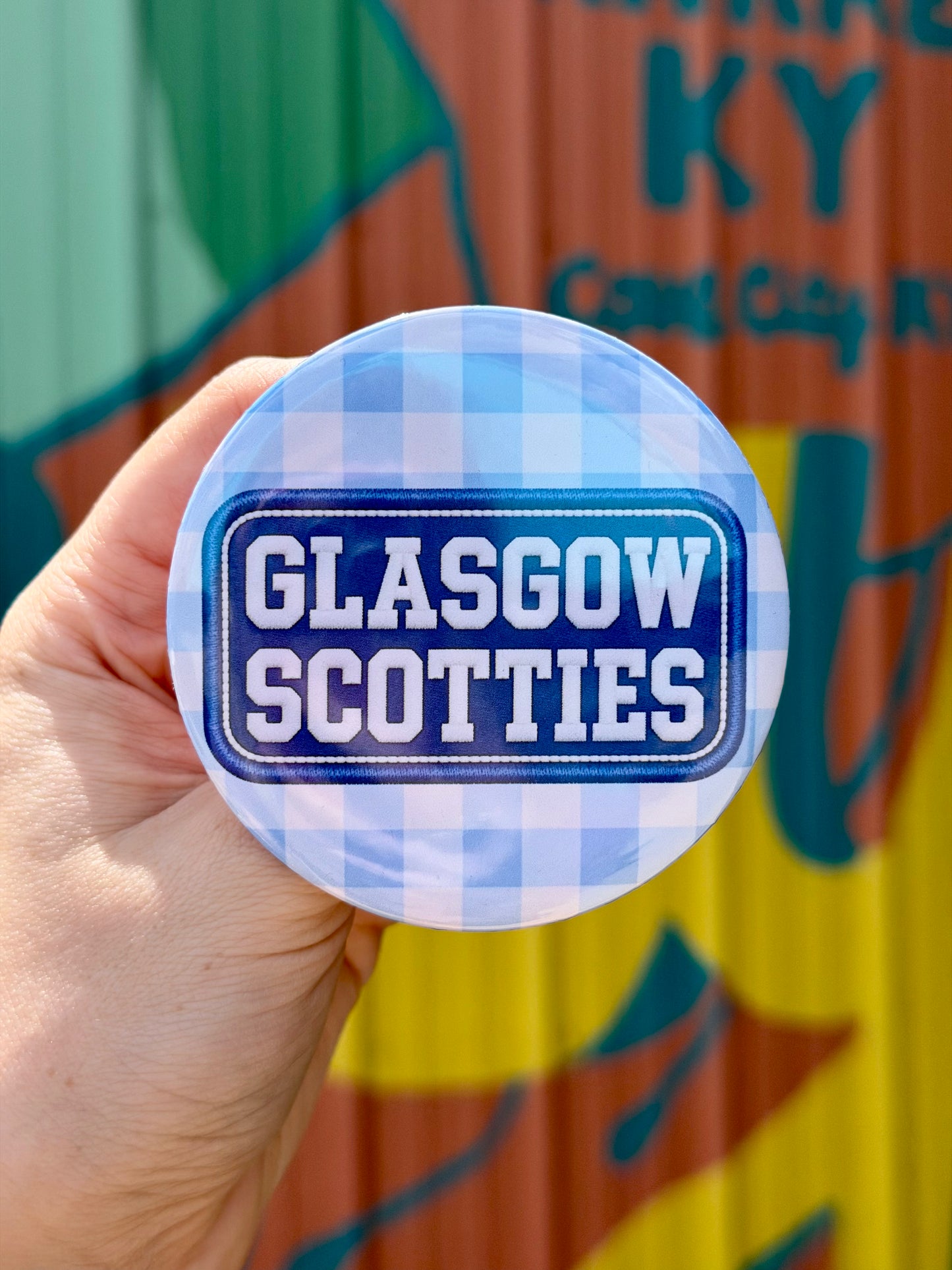 Glasgow Scotties Blue & White Gingham Button