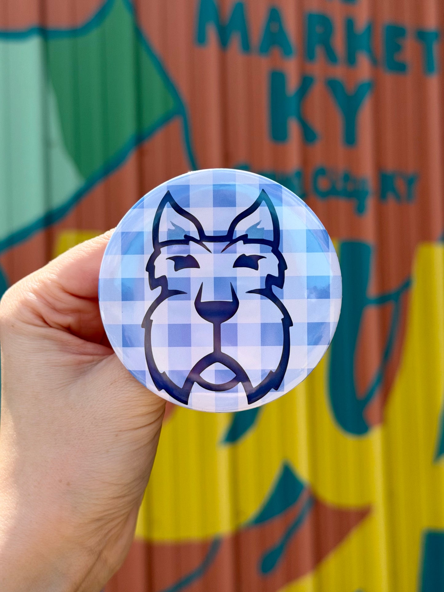 Scottie Dog Blue & White Gingham Button