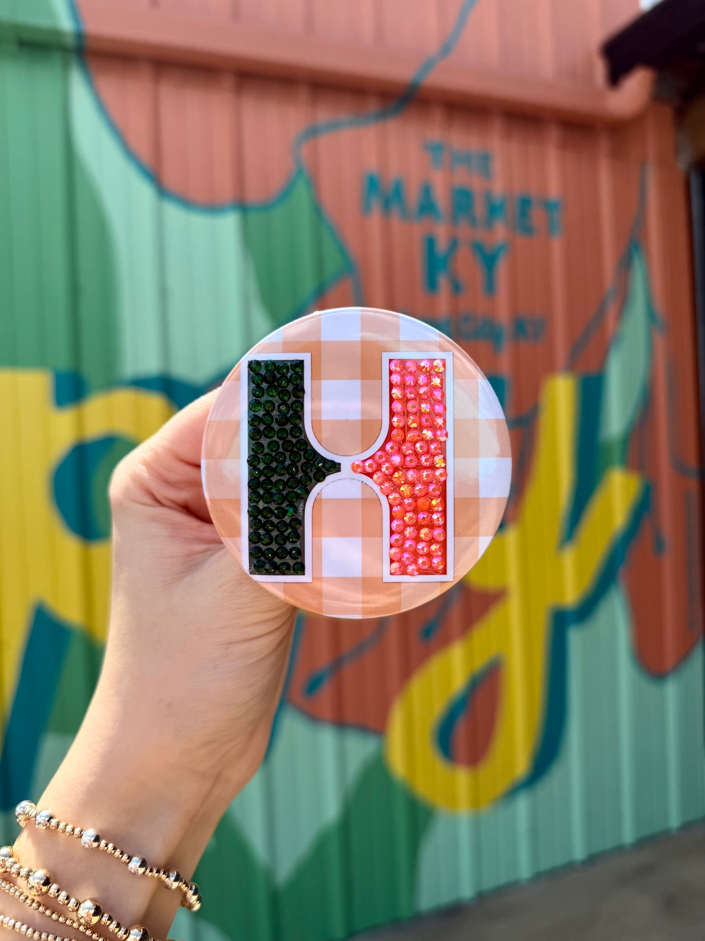The H Rhinestoned Button