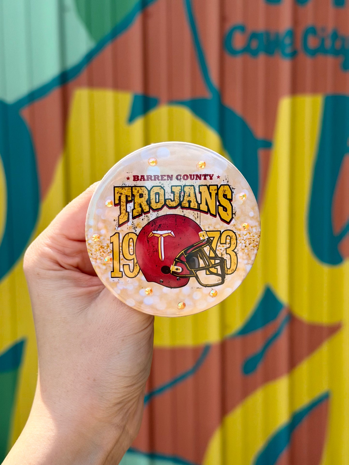 Vintage Barren Trojans Football Rhinestoned Button