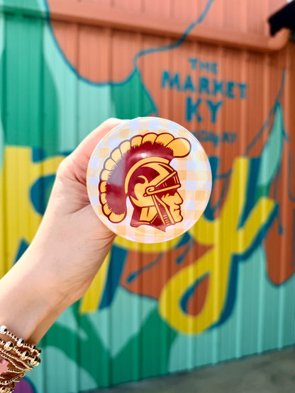 Trojan Head Yellow & White Gingham Button