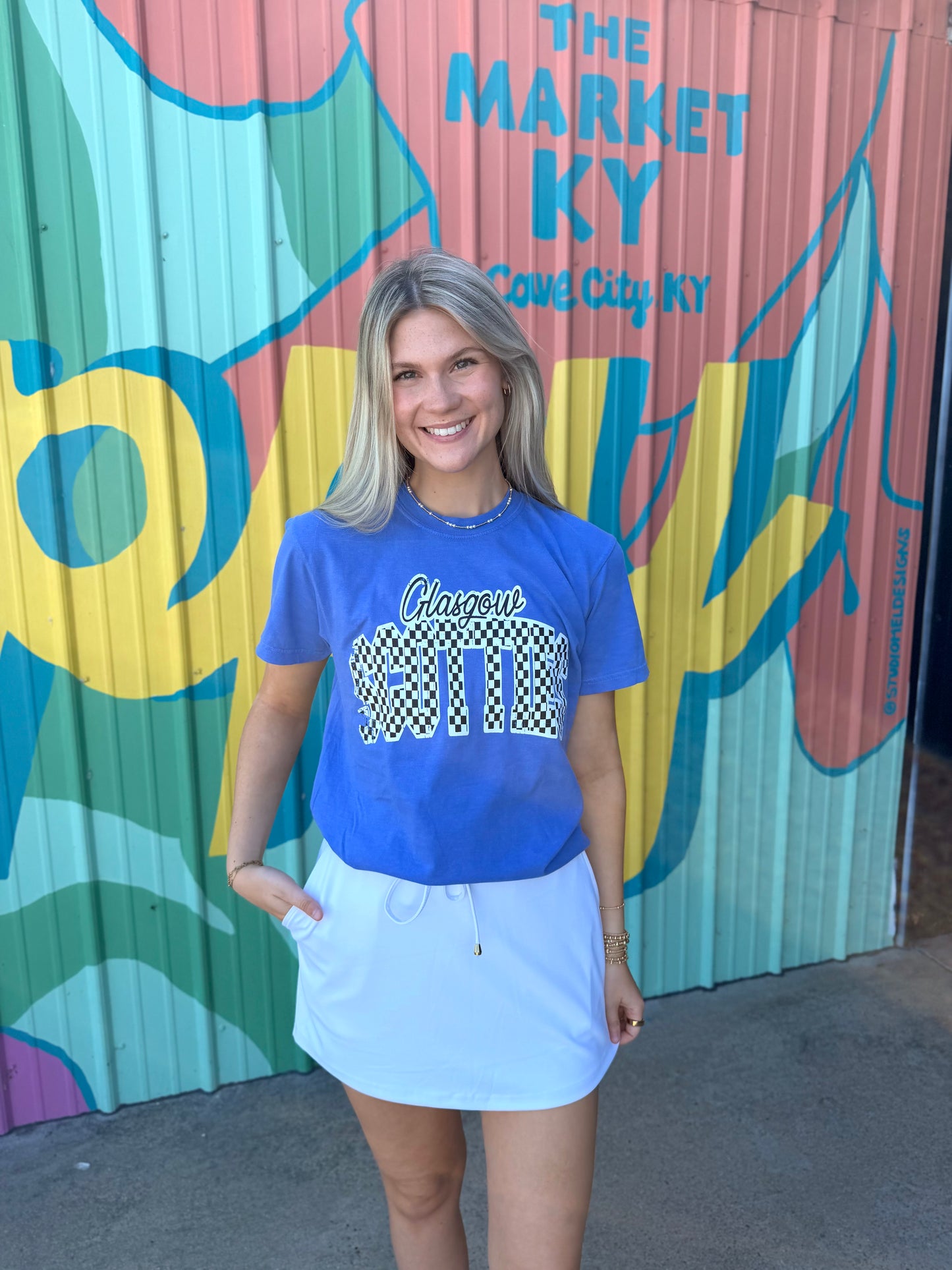 Checkered Glasgow Scotties Comfort Color Tee - Blue (Adult & Youth)
