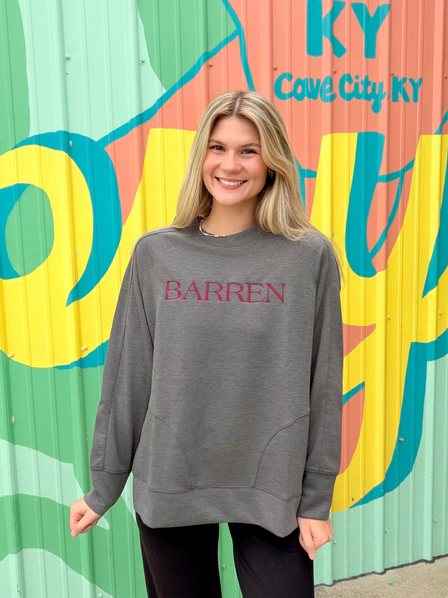 Barren Embroidered Scuba Crewneck Sweatshirt - Grey