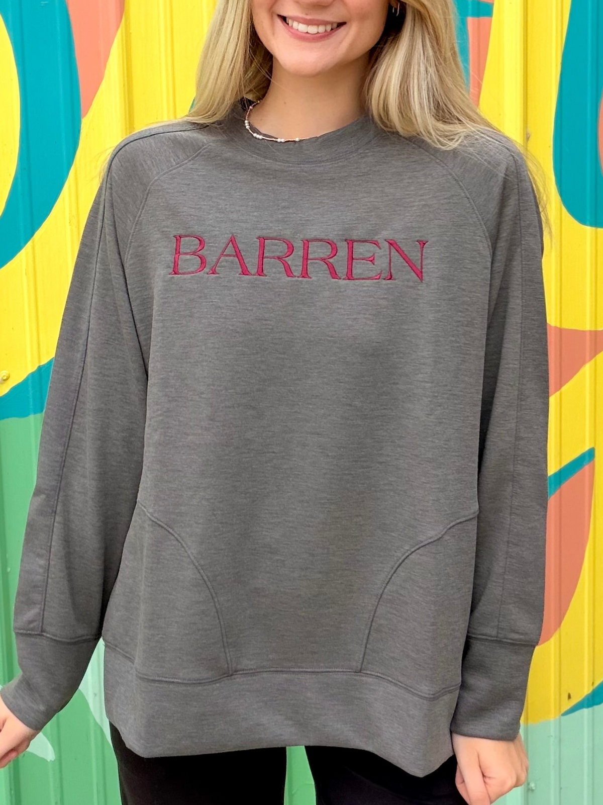 Barren Embroidered Scuba Crewneck Sweatshirt - Grey