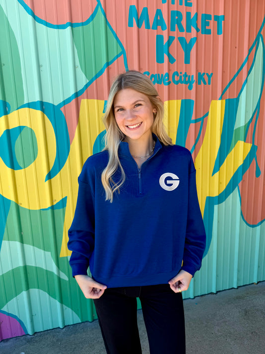 Glasgow ‘G’  Embroidered Scuba Quarter Zip Sweatshirt - Royal Blue