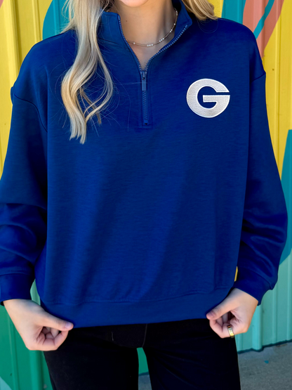 Glasgow ‘G’  Embroidered Scuba Quarter Zip Sweatshirt - Royal Blue