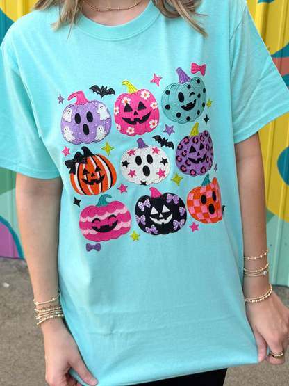 Colorful Pumpkin Collage Tee - Teal