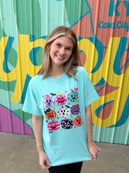 Colorful Pumpkin Collage Tee - Teal