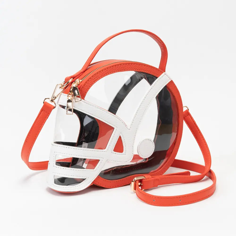 Clear Gameday Football Helmet Shaped Crossbody/Handbag - Orange/White