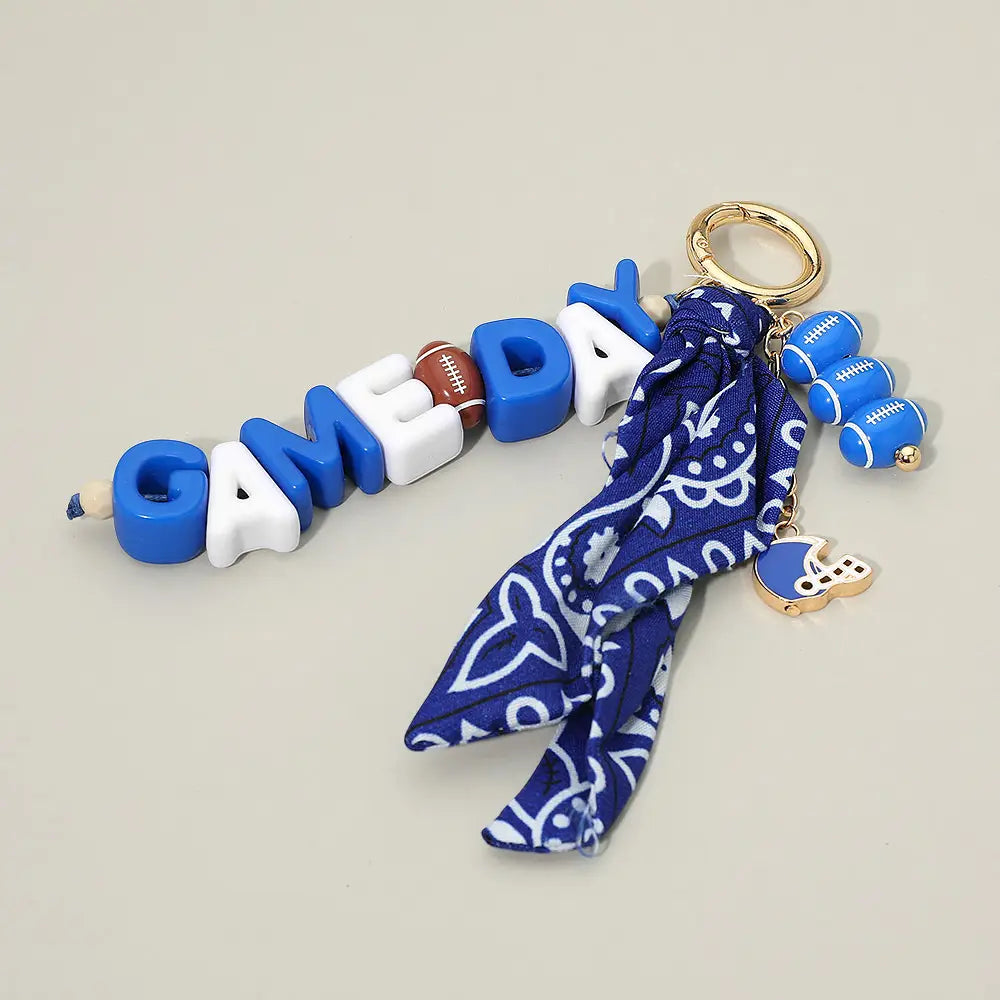Gameday Football Helmet Charm Bandana Keychain/Bag Charm - Blue/White