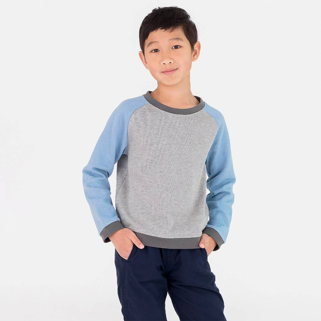 Boys Slate Color Block Knit Raglan Sweatshirt