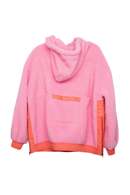 Pink Two-Toned Sherpa Fleece Pullover: Pink