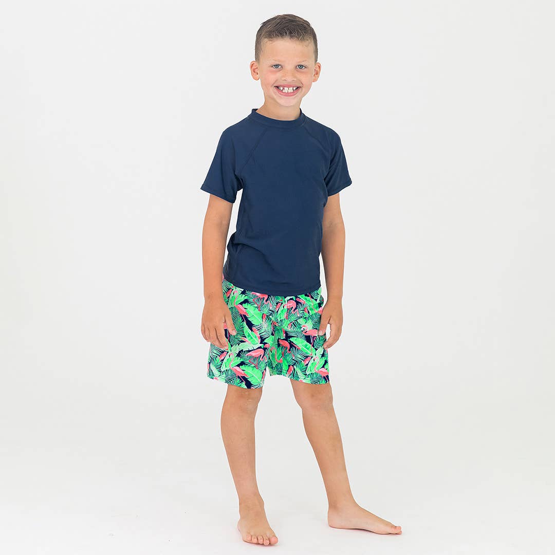 Flamingo Frenzy Swim Trunks: 7 / Multi-Color