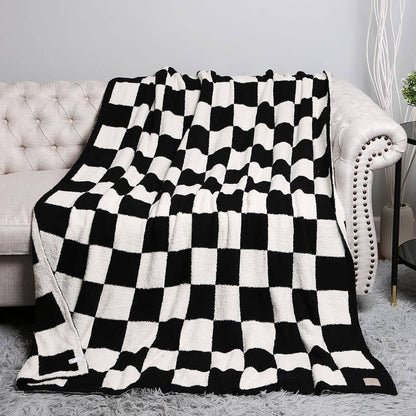 Checkerboard Patterned Throw Blanket: Navy / ONE SIZE