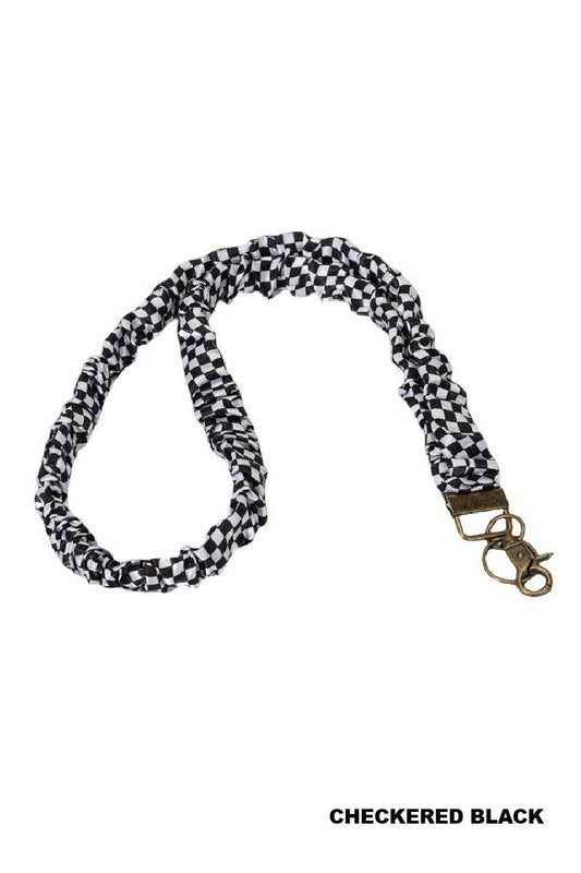 Trendy Scrunchie Lanyard: Black Checkered