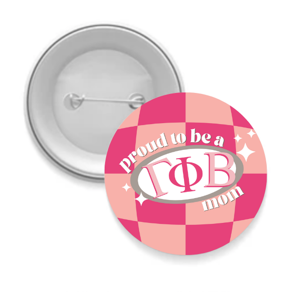 Sorority Mom Button - Proud to Be Checkered: 3" Round / Kappa Delta