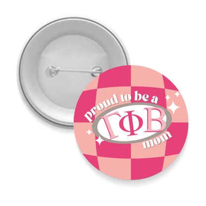 Sorority Mom Button - Proud to Be Checkered: 3" Round / Kappa Delta