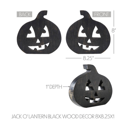 Jack O' Lantern Black Wood Decor 8x8.25x1