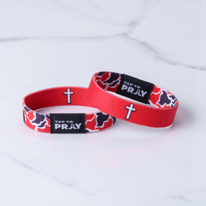 Tap To Pray™ Wristbands - Team Camo - Red & Black: Large