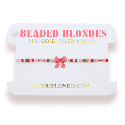 Red Bow Holiday Bracelet: Standard 6.75 Inch / Sprinkle