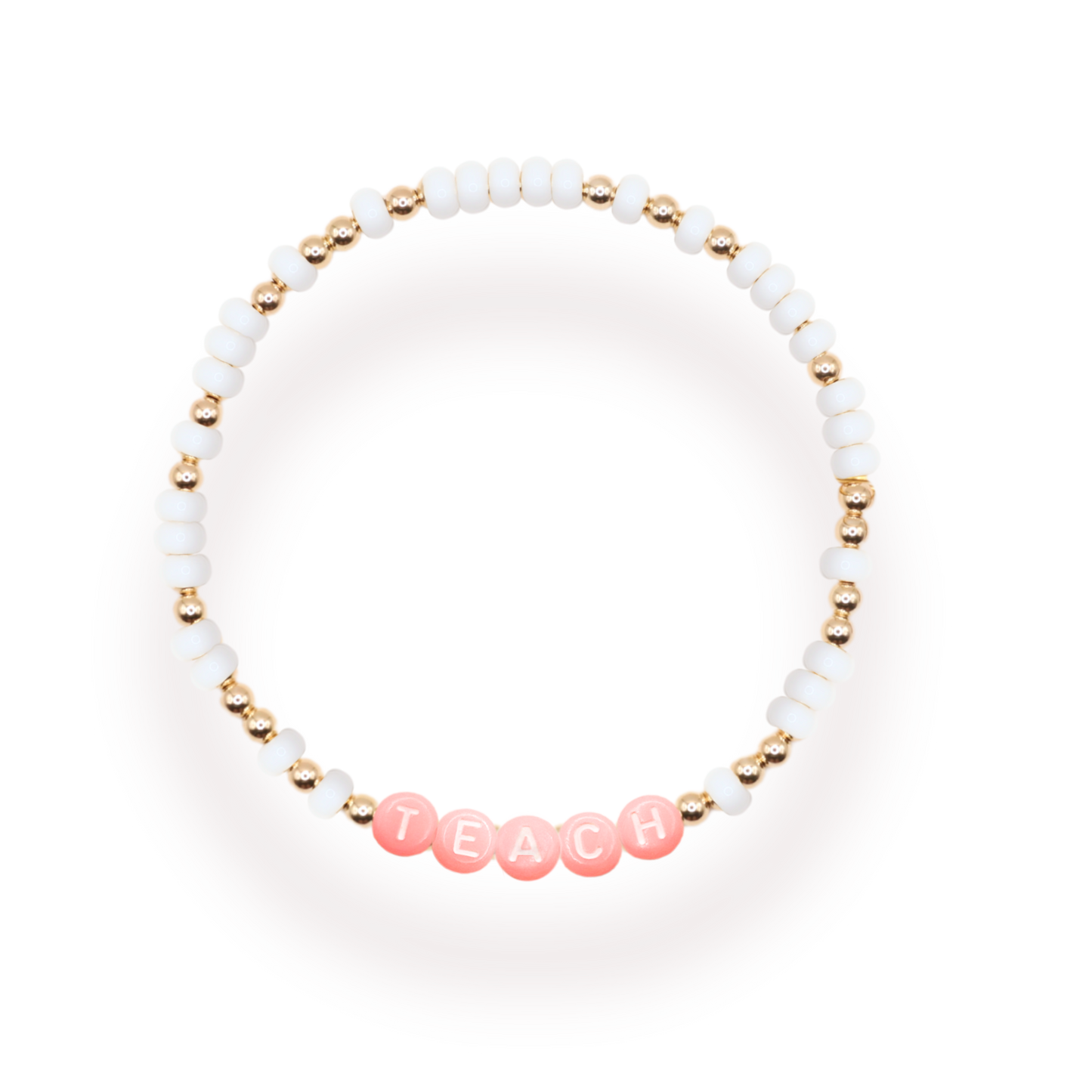 Teach Pastel Pink Letter Bracelet: Standard 6.75 inch / White Sprinkle