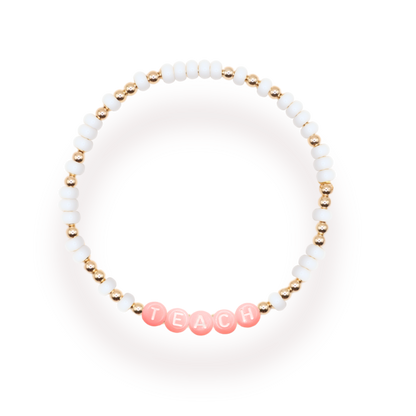 Teach Pastel Pink Letter Bracelet: Standard 6.75 inch / White Sprinkle
