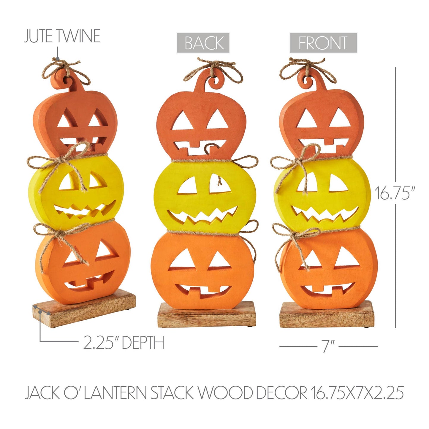 Jack O' Lantern Stack Wood Decor 16.75x7x2.25