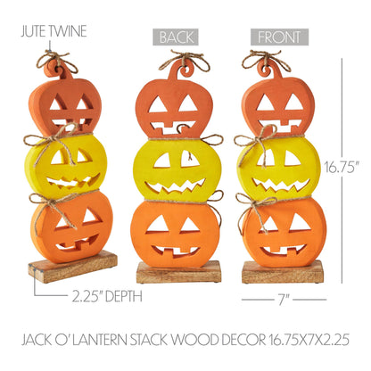 Jack O' Lantern Stack Wood Decor 16.75x7x2.25