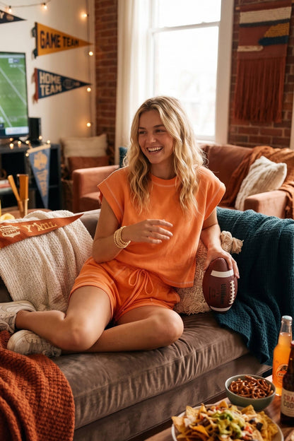 Scuba Contrast Stitch Game day Lounge Set: Orange