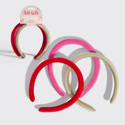 Kitsch Holiday Velvet Headband 3pc Set