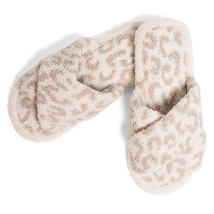 Luxury Soft Crossover Leopard Pattern Slipper: BLACK / S/M