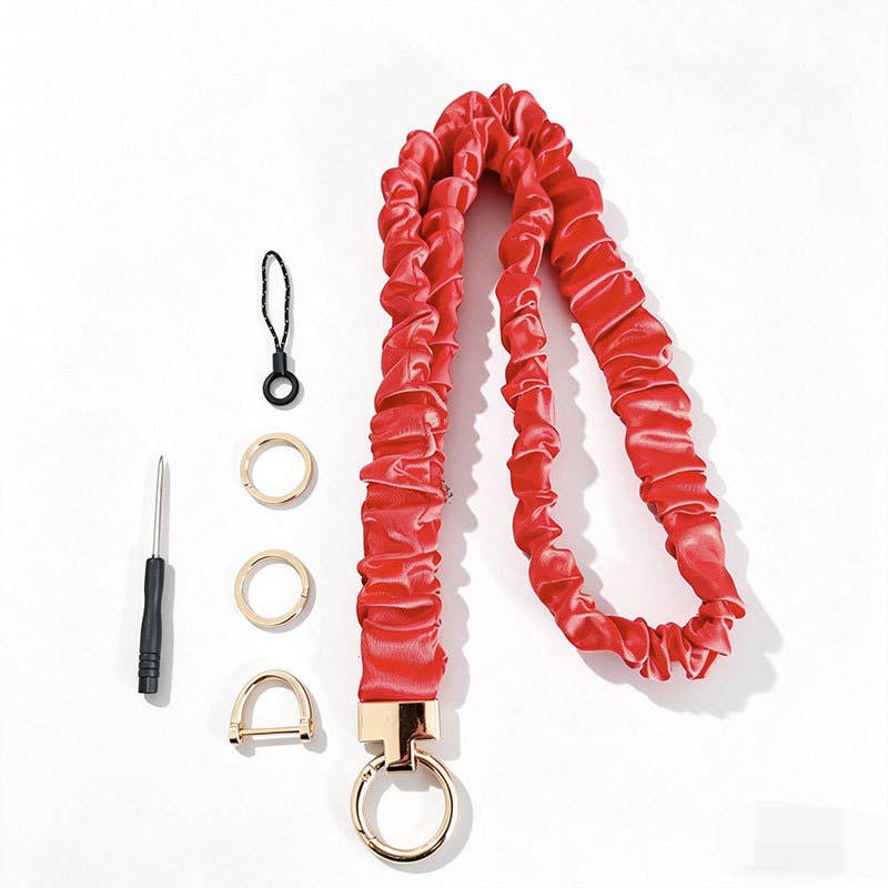 Fabric Stretchy Scrunchie Neck Lanyard: Red