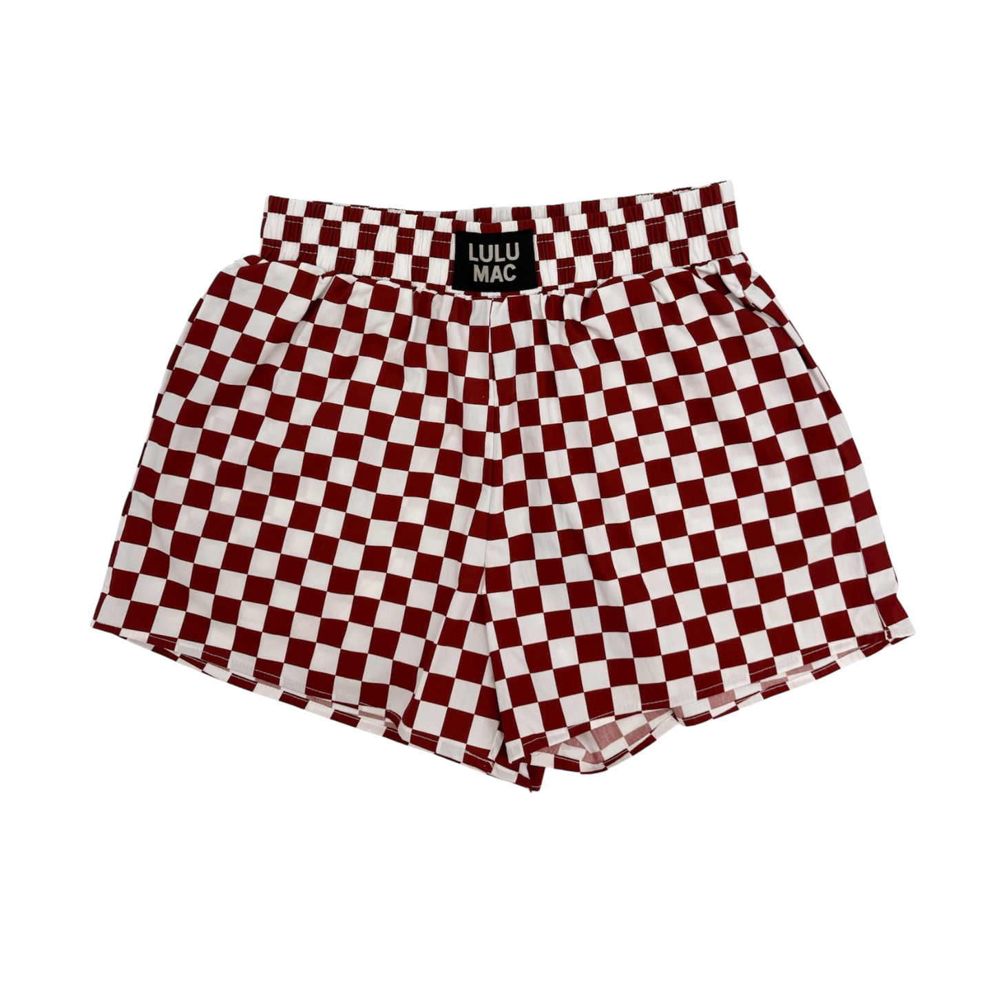 Lulu Mac Checker Boxer Shorts - Maroon & White
