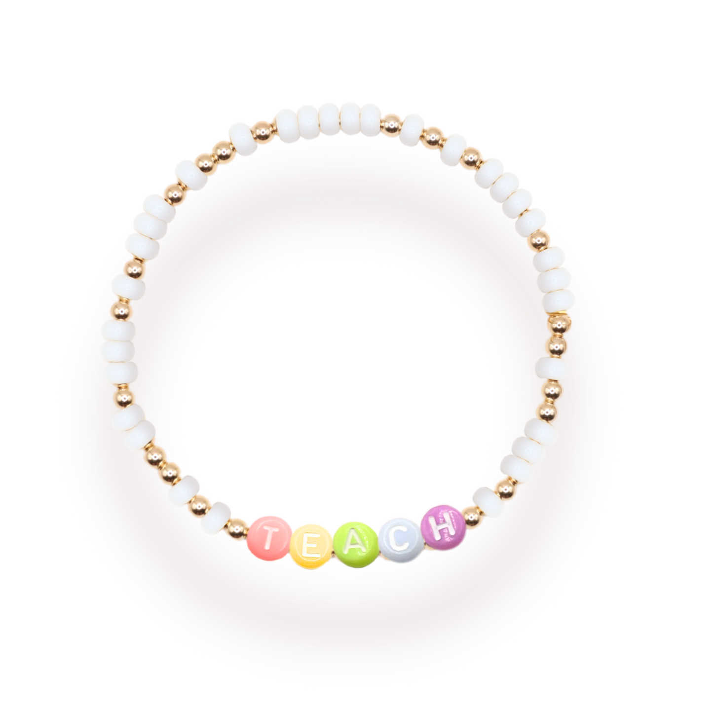 Teach Rainbow Letter Bracelet: Extended 7.25 inch / White Sprinkle