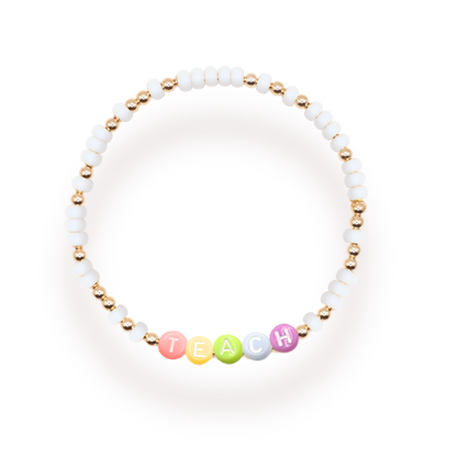 Teach Rainbow Letter Bracelet: Extended 7.25 inch / White Sprinkle