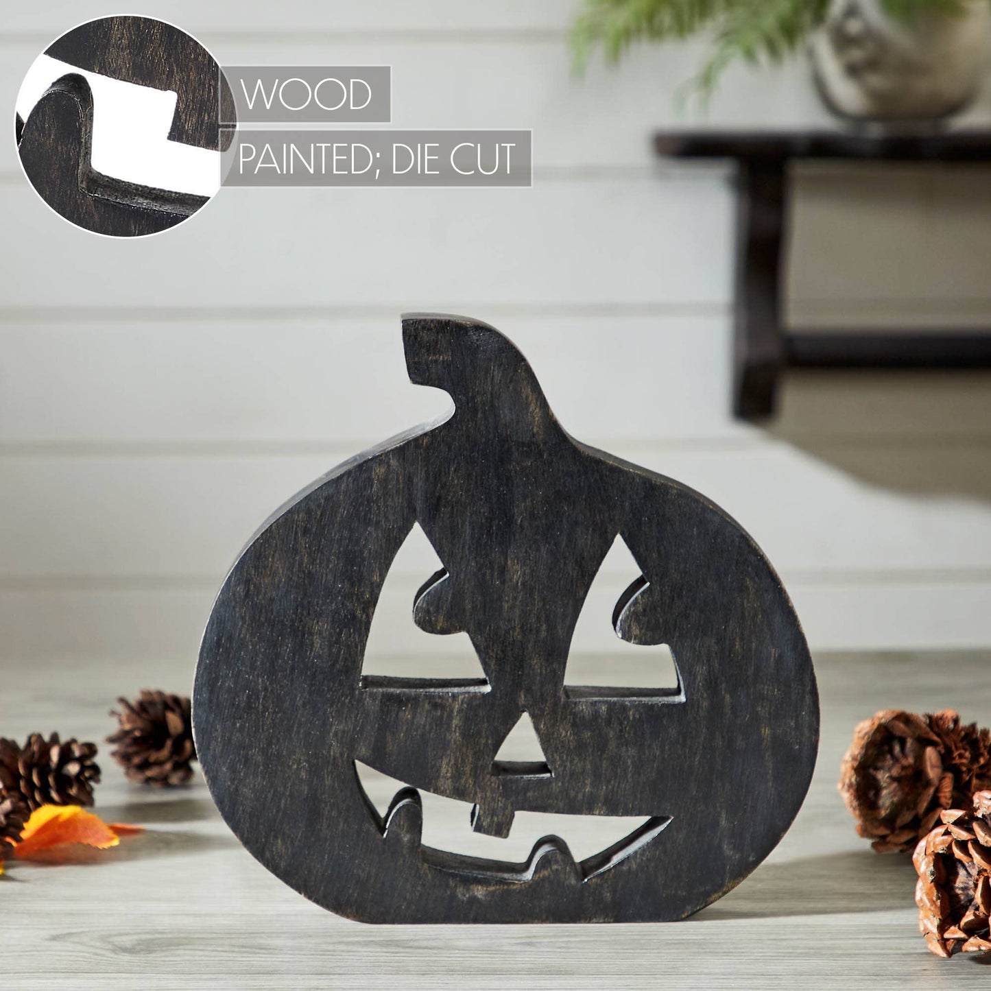 Jack O' Lantern Black Wood Decor 8x8.25x1