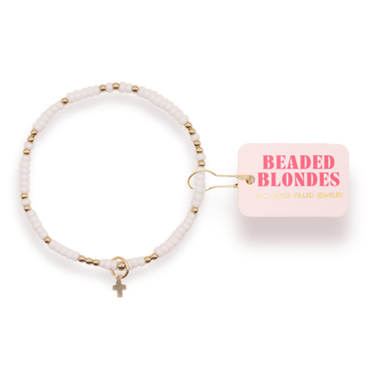 Mini Cross Charm Bracelet (Kids Size): White Sprinkle