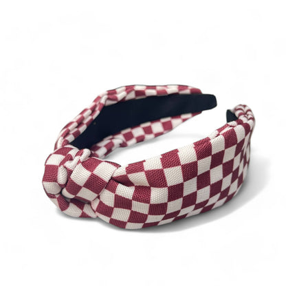 Game Day Checkered Headbands : Burgundy/white