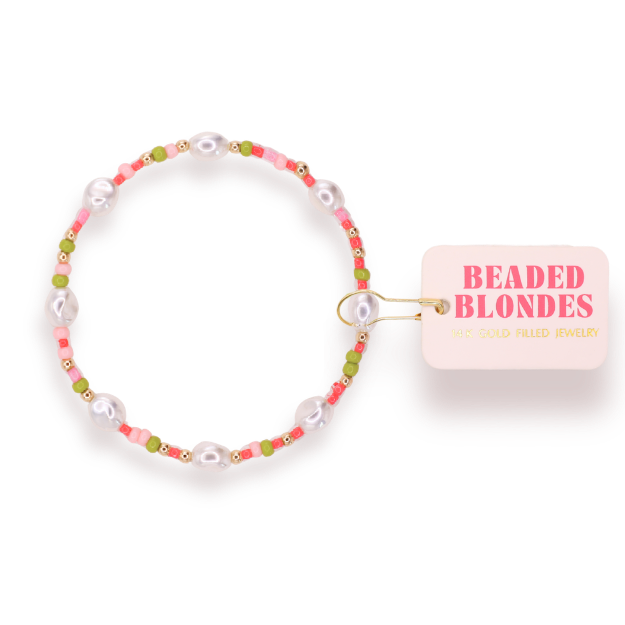 Watermelon Sprinkle Pearl Bracelet: Standard 6.75 inch