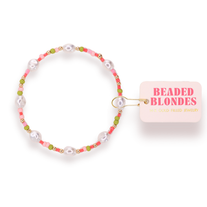 Watermelon Sprinkle Pearl Bracelet: Standard 6.75 inch