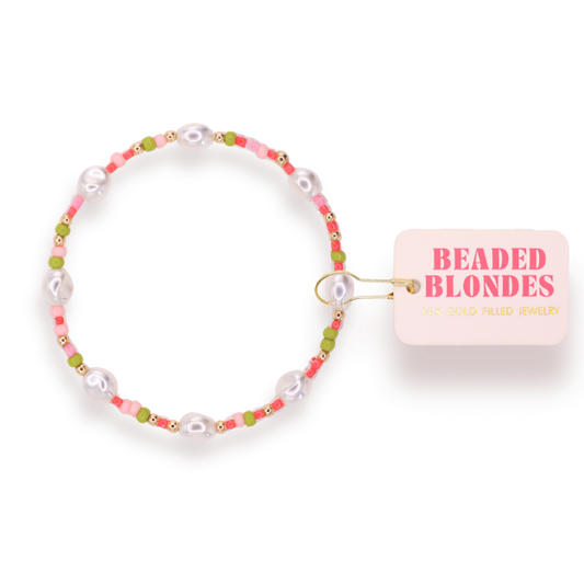 Watermelon Sprinkle Pearl Bracelet: Standard 6.75 inch