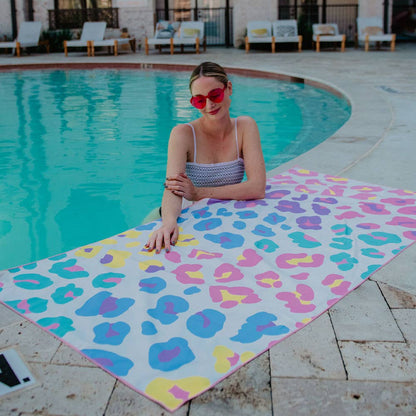 Multicolored Leopard Quick Dry Beach Towel: Rainbow