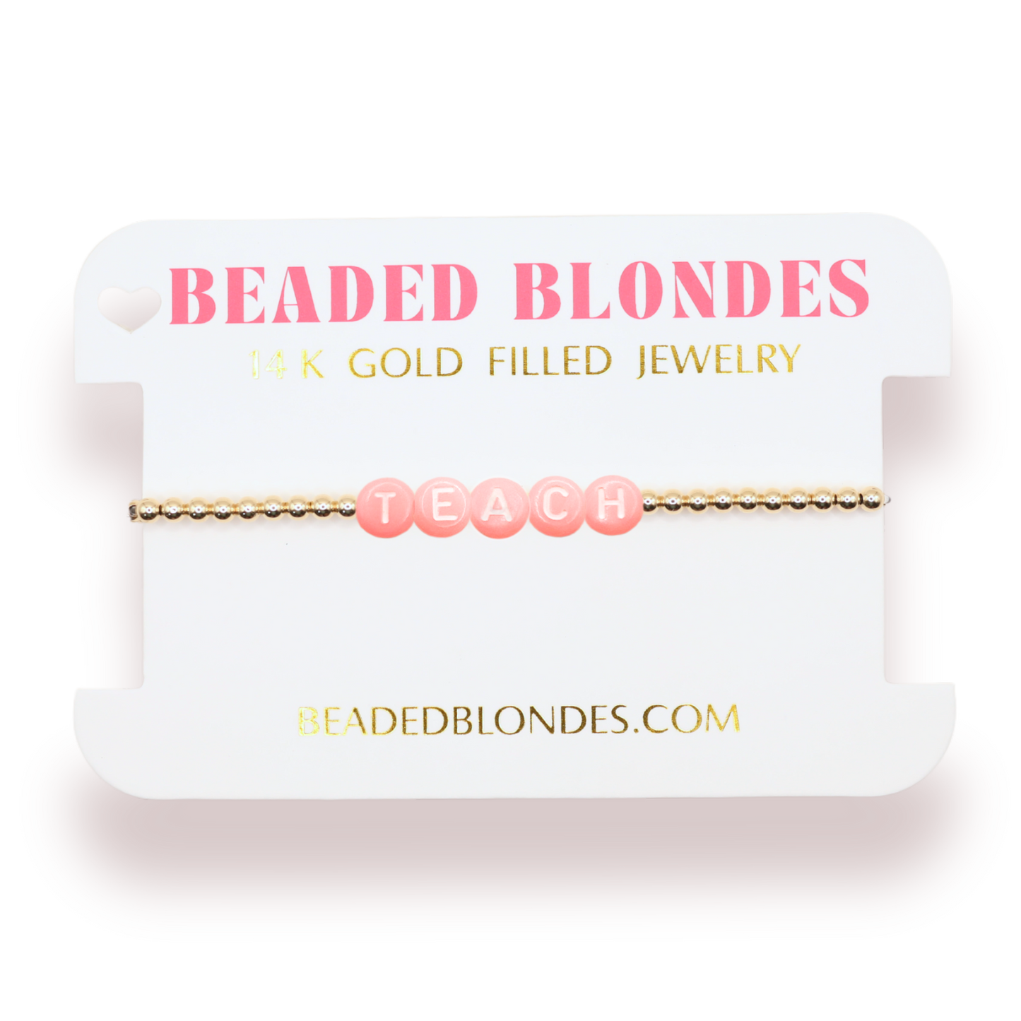 Teach Pastel Pink Letter Bracelet: Standard 6.75 inch / White Sprinkle