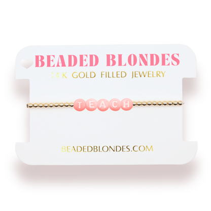 Teach Pastel Pink Letter Bracelet: Standard 6.75 inch / White Sprinkle